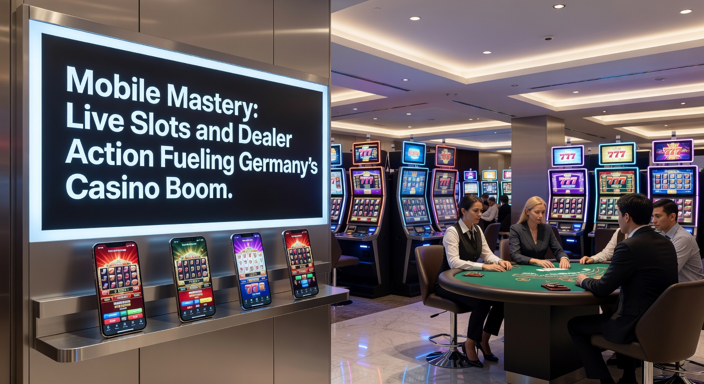 Dynamisches Live-Slot-Spiel auf einem Tablet, mit einem Host, der ein Jackpot feiert, und Grafiken von Münzen, die explodieren