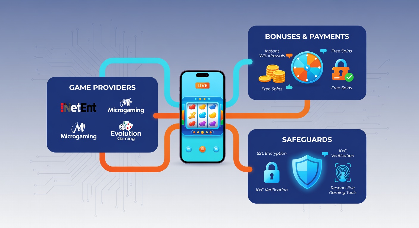 Sichere Zahlungsoberfläche auf Mobile-Casino-App mit Provider-Logo und Bonuses-Symbolen